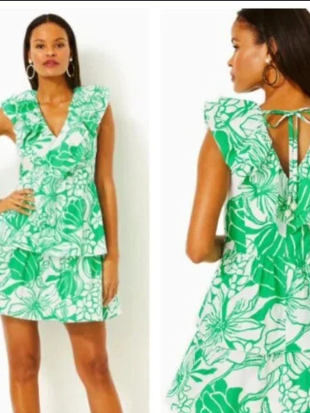 Lilly Pulitzer Green and White Floral Ruffle Mini Dress
